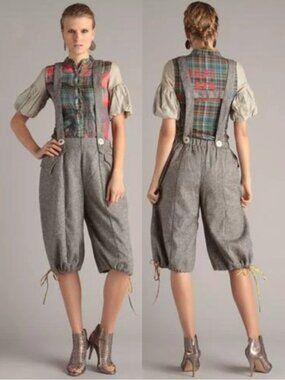 Nuvula Gray Pinstripe 15% Wool Tweed Suspender Capri Pants